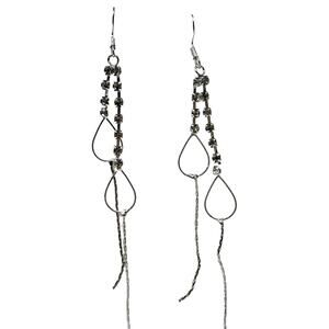 Rhinestone Teardrop Dainty Silver Tassel Dangle Fish Hook Earrings NEW